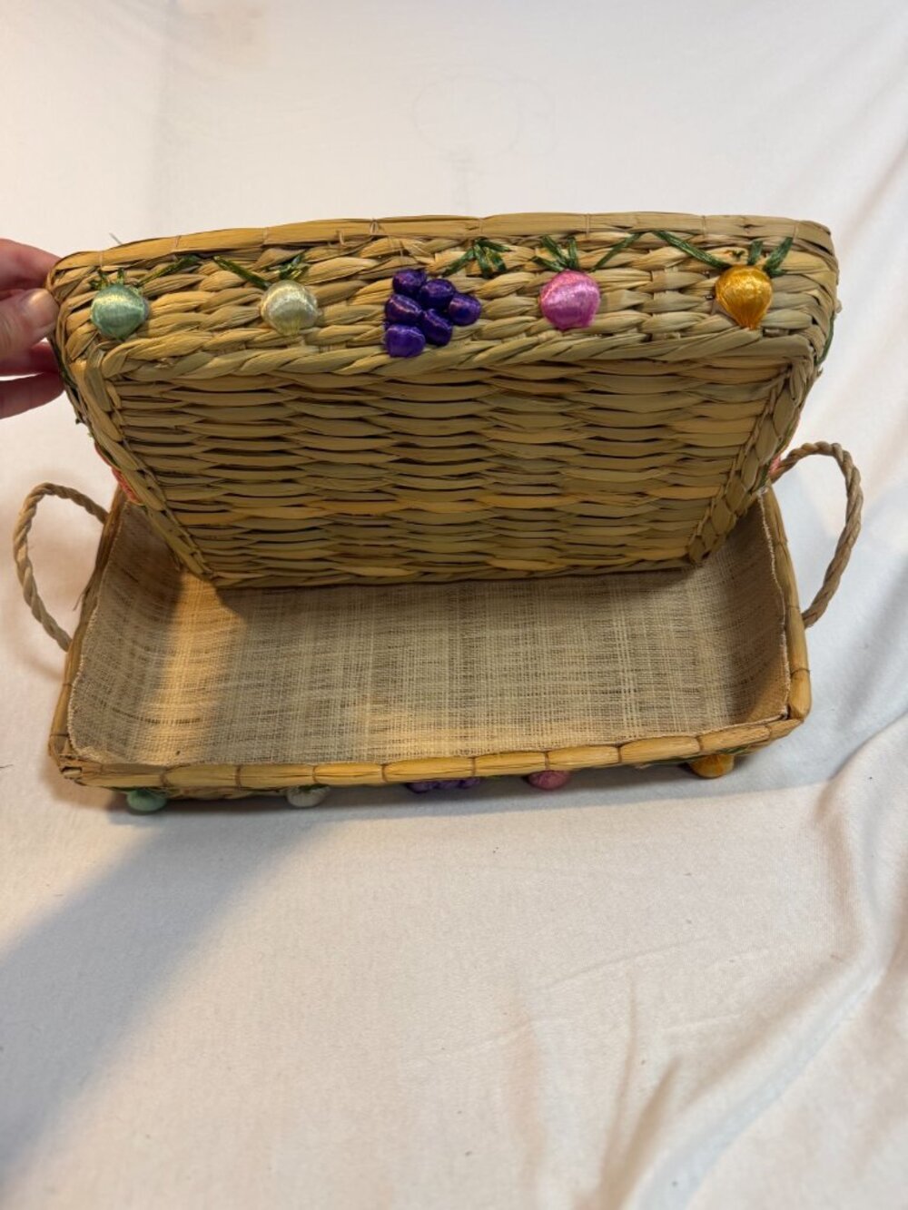 Nesting Baskets Set 3 Woven Straw Raffia Fruit Casserole Carrier Boho Vintage - Picture 5 of 9